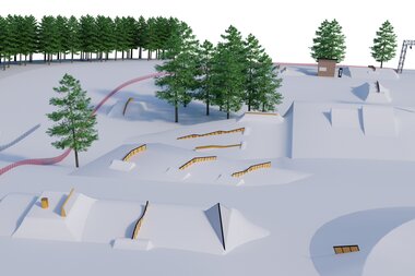 Snowpark Update | © Backyards Snowpark, Bergbahnen Brandnertal Das erste Rendering vom Backyards Snowpark beim Tannlegerlift. | © Backyards Snowpark, Bergbahnen Brandnertal